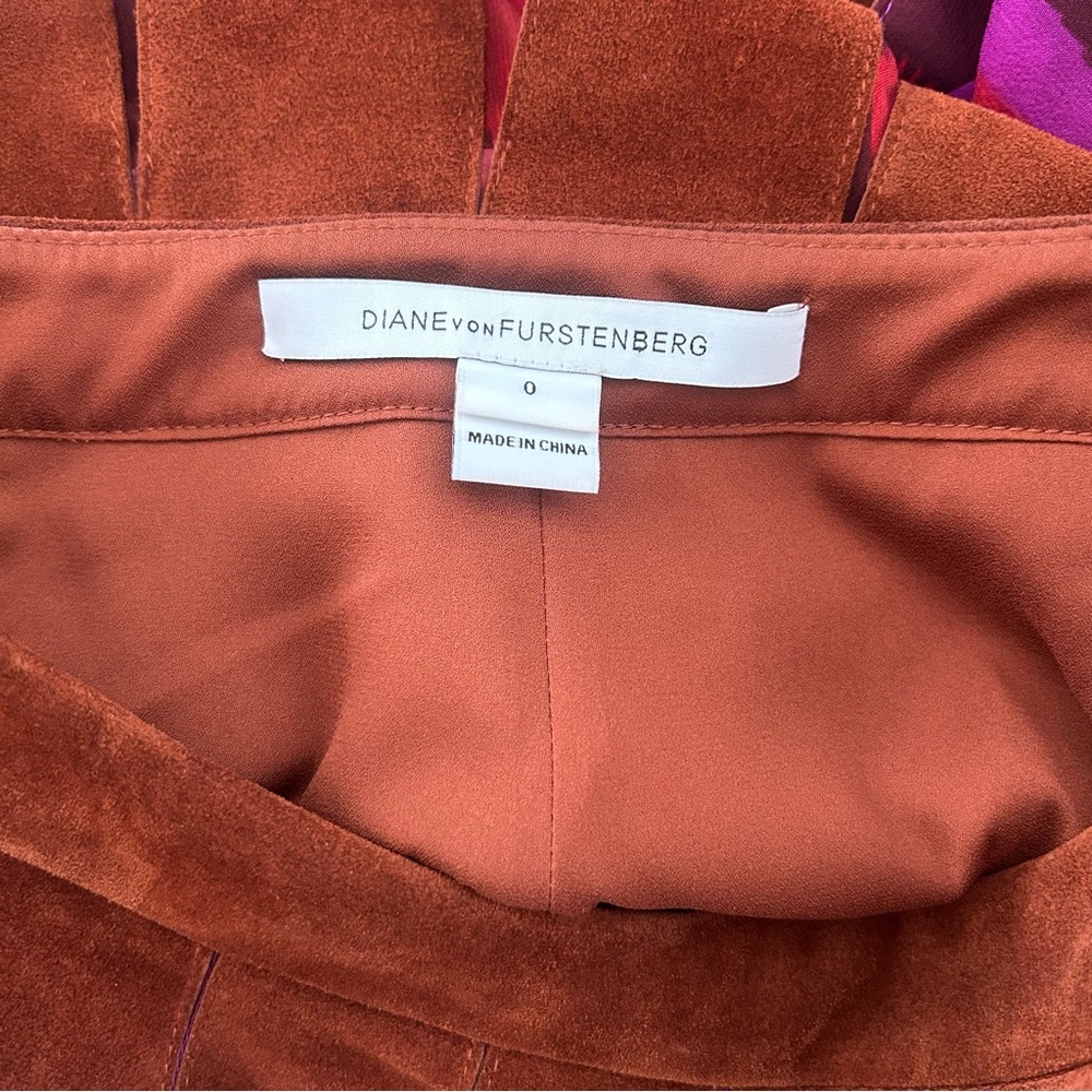 Diane Von Furstenberg Brown Suede A-Line Malita Skirt with shorts under - Picture 6 of 11
